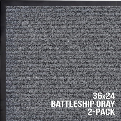 Sierra Concepts Front Door Mat Welcome Floor Mats - Entryway Indoor Outdoor Entrance Doormat, Patio, Porch, Muddy Shoe, Inside Outside Low Profile, Large 36x24 inches, 2-Pack Gray