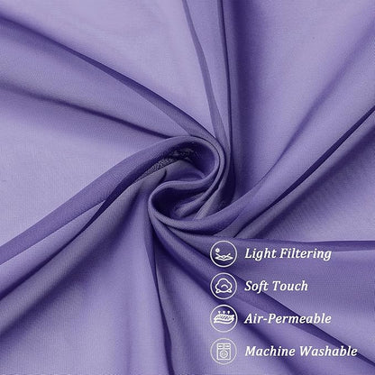 Chyhomenyc Sheer Curtains 63 Inch Length 2 Panels, Light Filtering Rod Pocket Window Sheer Curtain Drapes for Bedroom Living Room, 42Wx63L, 2 Panels, Purple