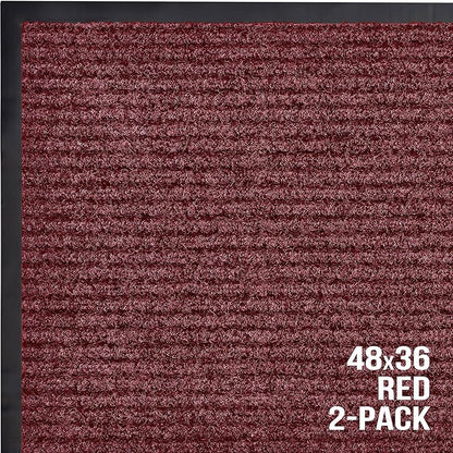 Sierra Concepts Front Door Mat X-Large Welcome Floor Mats - Entryway Indoor Outdoor Entrance Doormat, Patio, Porch, Muddy Dog Shoe, Inside Outside Low Profile 48x36in, 2-Pack Red