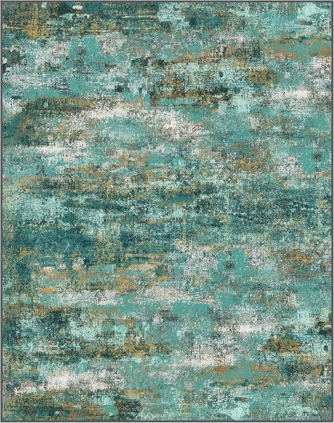 Area Rugs 5x8 for Living Room Bedroom, Modern Abstract Machine Washable Rug, Large Soft Low Pile Floor Carpet with Non Slip Backing for Dining Room, Turquoise