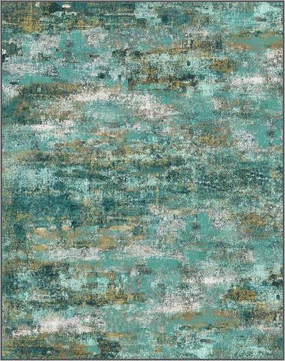 Area Rugs 5x8 for Living Room Bedroom, Modern Abstract Machine Washable Rug, Large Soft Low Pile Floor Carpet with Non Slip Backing for Dining Room, Turquoise