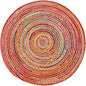 Hausattire Bohemian Braided Rug 3' Round - Multi Color, Small Farmhouse Jute Cotton Area Rag Rugs for Kids Bedroom, Playroom | Colorful Circle Hand Woven Cute Accent Mat