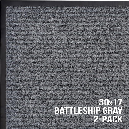 Sierra Concepts Front Door Mat Welcome Mats 2-Pack - Indoor Outdoor Entryway Mats for Shoe Scraper, Ideal for Inside Outside Home High Traffic Area, Battleship Gray 30 Inch x 17 Inch