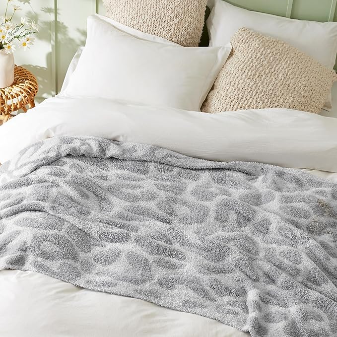 Bedsure Leopard Throw Blanket for Couch, Knit Fall Blanket - Super Soft, Cozy & Warm, GentleSoft, Breathable & Lightweight for Bed & Sofa, Grey, 50x60 Inches