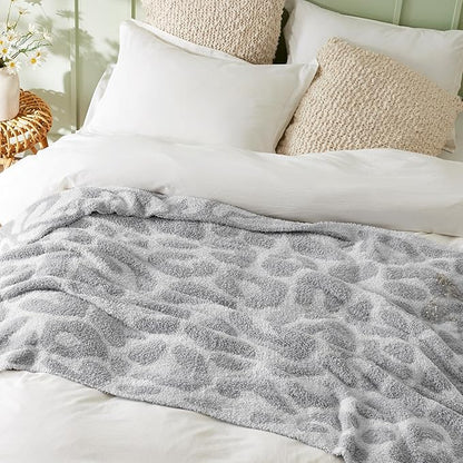 Bedsure Leopard Throw Blanket for Couch, Knit Fall Blanket - Super Soft, Cozy & Warm, GentleSoft, Breathable & Lightweight for Bed & Sofa, Grey, 50x60 Inches