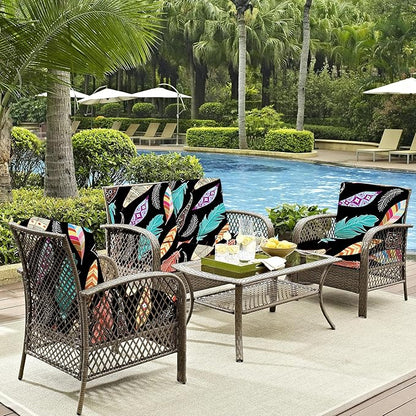 8Pcs Outdoor Cushion Covers, Patio Cushion Covers,Stretch Elastic Slipcovers, Replacement Washable & Reusable Furniture Protector for Patio Couch(Dream Feather,8PCS)
