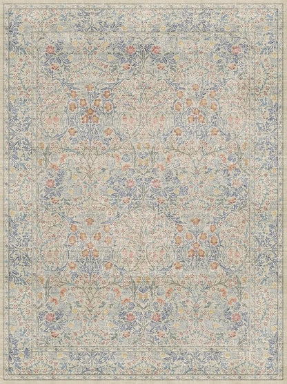 Washable Light Blue Bedroom Rug, 9x12 Area Rug for Living Room, Large Dining Room Rugs for Under Table, Soft Low Pile Non-Slip Stain Resistant Carpet - Vintage Floral Design (9x12 Beige Blue)