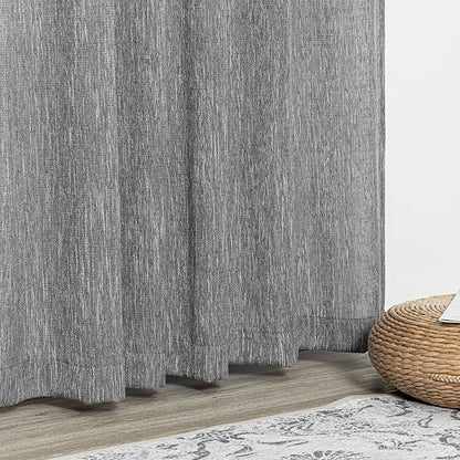 MYSKY HOME 95 Inch Curtains Farmhouse Light Filtering Privacy Curtain Drapes for Patio Door Living Room, Linen Look Texture Fabric Bohemian Draperies Soft Touch, 50x95, Dark Grey, 2 Panels