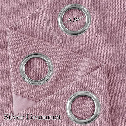 NICETOWN Faux Linen Pink Blackout Curtains 84 inches Long for Living Room - Privacy Panels for Bedroom, Modern Farmhouse Style Easy Care Grommet Top, 2 Panels, W52 by L84