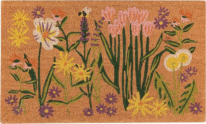 Now Designs Bees & Blooms Natural Coconut Fiber Printed Doormat Vinyl Backed, 18 x 30 inch