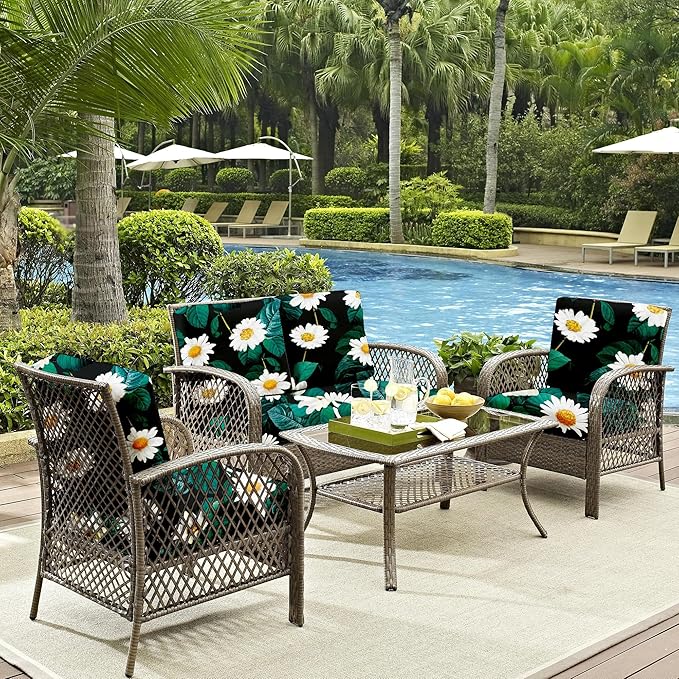 8Pcs Outdoor Cushion Covers, Patio Cushion Covers,Stretch Elastic Slipcovers, Replacement Washable & Reusable Furniture Protector for Patio Couch (Daisy,Cover Only)