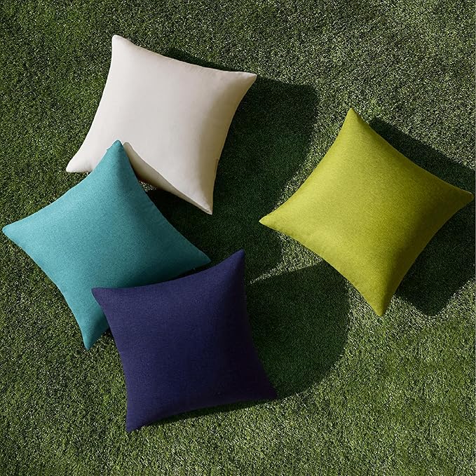 MIULEE Pack of 4 Decorative Outdoor Throw Pillow Covers Linen Waterproof Pillow Covers Spring Farmhouse Cushion Cases for Patio Garden Tent Balcony Couch Sofa 18x18 inch Blue Green