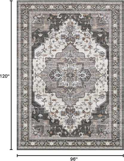 BEIMO Area Rugs 8x10 for Living Room Bedroom, Modern Vintage Machine Washable Large Dark Grey Rug Soft Rug, Low Pile Floor Carpet with Non Slip Backing for Dining Room