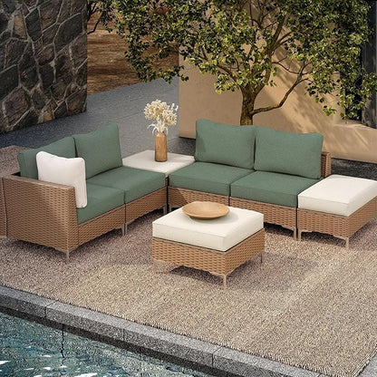 8Pcs Outdoor Cushion Covers, Patio Cushion Covers,Stretch Elastic Slipcovers, Replacement Washable Furniture Protector for Patio Couch,Thick Jacquard Fabric(Matcha Green, Cover Only)