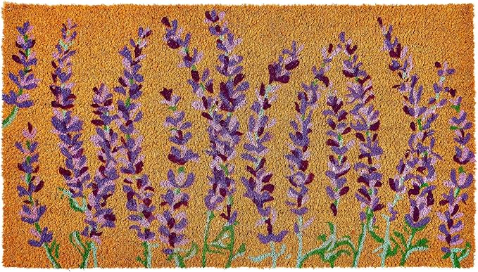 KANKUN Coco Coir Door Mat with Heavy Duty Backing, Welcome Doormat (17" x 30"), Doormat Entrance (Lavender Floral)
