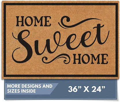 Barnyard Designs Natural Coco Coir Heavy Duty Backing Doormat - Large Cute Non-Slip Front Door Welcome Mat for Outside Entrance or Porch Entry, Brown (24x36, Home Sweet Home)
