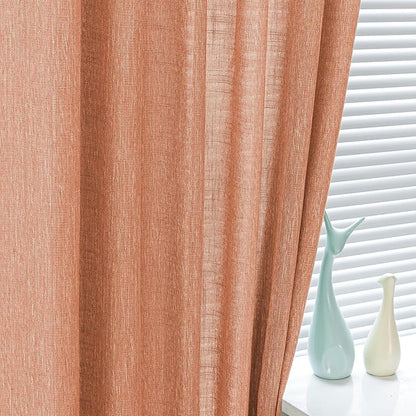 MYSKY HOME Floor Length Burnt Orange Curtains 95 Inch Long Panels, Boho Curtains Farmhouse for Living Room Sliding Glass Door, Rod Pocket Linen Look Texture Light Filtering, 50" x 95", Orange, Pack-2