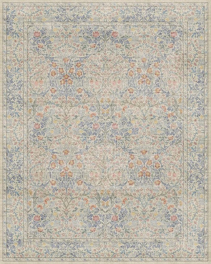 8x10 Washable Rug for Living Room - Stain Resistant Dining Room Rugs for Under Table, Soft Low Pile Large Carpet for Bedroom - Vintage Floral Non-Slip (8x10 Beige Blue)