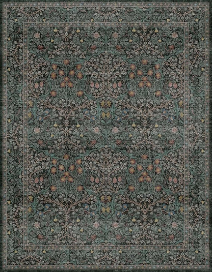 Dining Room Rugs for Under Table - 7x9 Washable Dark Green Oriental Area Rug for Living Room, Non-Slip Floor Carpet for Bedroom Under Bed - Vintage Design & Stain Resistance