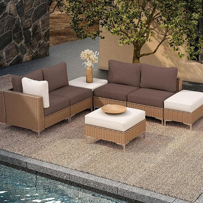 8Pcs Outdoor Cushion Covers, Patio Cushion Covers,Stretch Elastic Slipcovers, Replacement Washable & Reusable Furniture Protector for Patio Couch,Thick Jacquard Fabric(Camel, Cover Only)