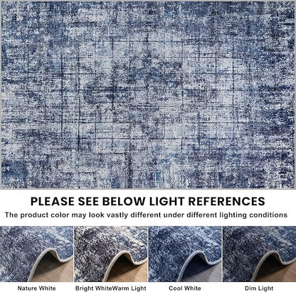 6x9 Area Rugs for Living Room Washable Rug: Anti-Skid Abstract Modern Living Room Rug Soft Thin Carpets Indoor Floor Non-Shedding Carpet for Bedroom Dining Farmhouse Nursery Navy Light Gray