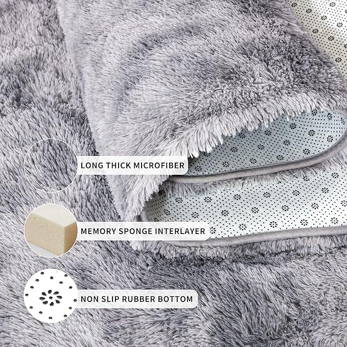 Tepook Soft Fluffy Rugs for Living Room, 5x8 Shaggy Area Rug for Bedroom, Modern Shag Rug Fuzzy Carpets for Kids, Plush Indoor Nursery Home Decor Rug with Non-Slip Bottom, Tie-dye Light Grey