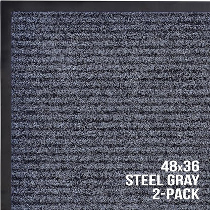 Sierra Concepts Front Door Mat X-Large Welcome Floor Mats - Entryway Indoor Outdoor Entrance Doormat, Patio, Porch, Muddy Dog Shoe, Inside Outside Low Profile 48x36in, 2-Pack Steel Gray