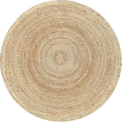 Hausattire Hand Woven Jute Braided Rug, 4’ Round – Natural, Reversible Boho Entry Area Rugs for Kitchen, Living Room I Farmhouse Decorative Floor Rug, 4 Feet Round