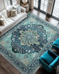 RELEANY Area Rugs 6'x8' Washable Non-Slip, Floral Vintage Distress Print Pattern Medallion Carpet for Living Room Bedroom Dining Room, Teal Green Lake Blue Turquoise