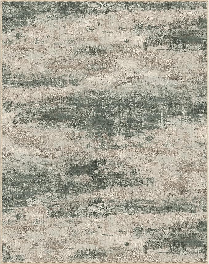 Area Rugs 8x10 for Living Room Bedroom, Modern Abstract Machine Washable Rug, Large Soft Low Pile Floor Cover with Non Slip Backing for Dining Room, Grey/Dark Green