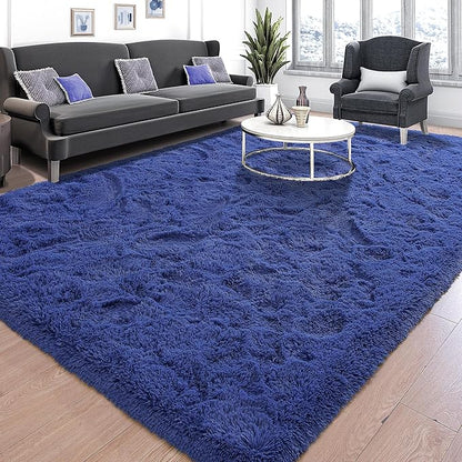 Tepook Fluffy Large Rugs for Living Room, Shag Area Rug 6x9 Soft Carpet for Bedroom, Modern Shaggy Rug for Kids Boys Girls, Plush Indoor Nursery Home Decor Rug with Non-Slip Bottom, Navy, 6 X 9 Feet