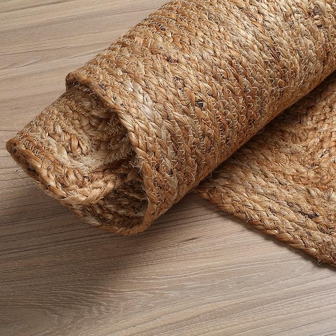 Hausattire Hand Woven Jute Braided Rug, 2'x3' – Natural, Reversible Boho Entry Area Rugs for Kitchen, Living Room I Farmhouse Indoor Outdoor Decorative Floor Rug, 24x36 Inches