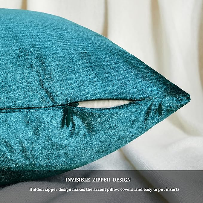 GIGIZAZA Décor Throw Couch Pillow Covers,Set of 2 Sofa Cushion Teal Peacock Green Pillow Covers,20 x 20 Pillow Velvet Cushion Covers