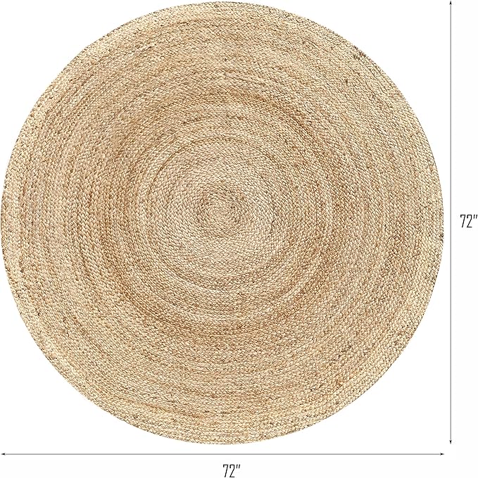 Hausattire Hand Woven Jute Braided Rug, 6’ Round – Natural, Reversible Boho Entry Area Rugs for Kitchen, Living Room I Farmhouse Decorative Floor Rug, 6 Feet Round