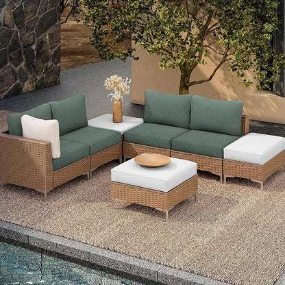 8Pcs Outdoor Cushion Covers, Patio Cushion Covers,Stretch Elastic Slipcovers, Replacement Washable Furniture Protector for Patio Couch,Thick Jacquard Textured Twill Fabric(Matcha Green,Cover Only)