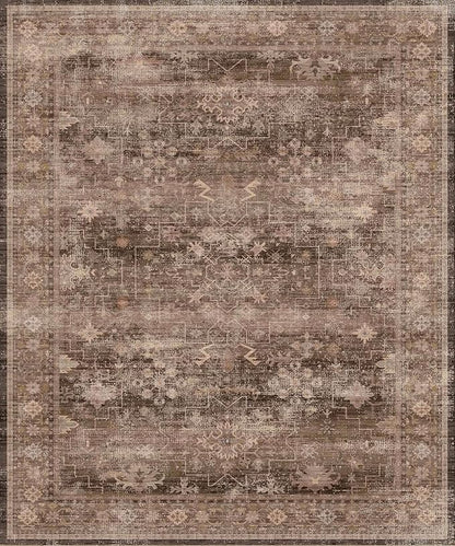 Hazo Haus Brown Rug for Living Room 10x12 - Large Vintage Western Eclectic Unique Neutral Taupe, Washable Low Pile Non-Slip Area Rug for Dining Under Table, Bedroom Under Bed, Home Office