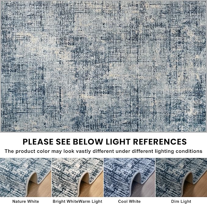 8x10 Area Rugs for Living Room Washable Rug: Anti-Skid Abstract Modern Living Room Rug Soft Thin Carpets Indoor Floor Non-Shedding Carpet for Bedroom Dining Farmhouse Nursery Home Office Blue Gold