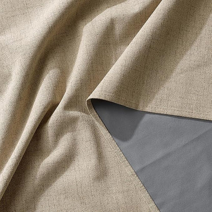 RYB HOME Burlap 100% Blackout Linen Curtains for Bedroom 52 Width 120 Long, Thich Elegant Extra Long Drapes for Modern/Vintage/Farmhouse Home Decor, Thermal Insulated Window Treatment, 2 Panels