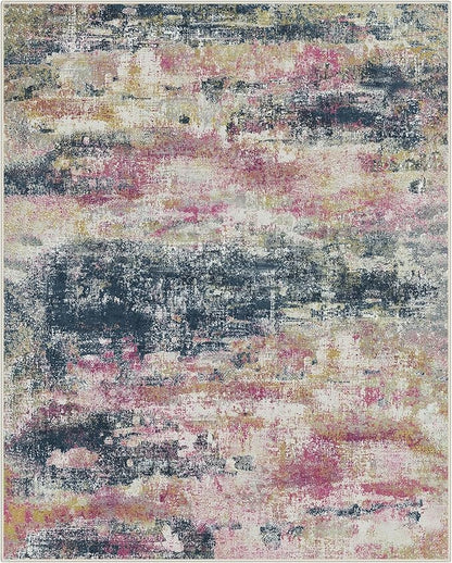 Area Rugs 8x10 for Living Room Bedroom, Modern Abstract Machine Washable Rug, Large Soft Low Pile Floor Carpet with Non Slip Backing for Dining Room, Navy/Pink