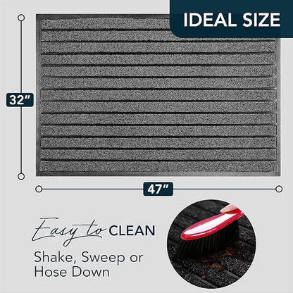 ubdyo Extra Durable Door Mat - Dirt Trapping Outdoor Welcome Mats - Non-Slip Outdoor Indoor Entrance - Low Profile Front Doormat (47" x 32", Bright Black)