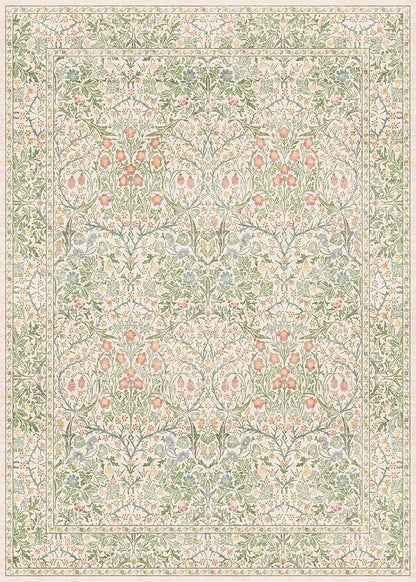 Vintage Washable Beige Green 10x14 Rug for Living Room - Extra Large Area Rug for Dining Room Under Table, Soft Low Pile Carpet for Bedroom - Victorian Forest Floral Design Non-Slip