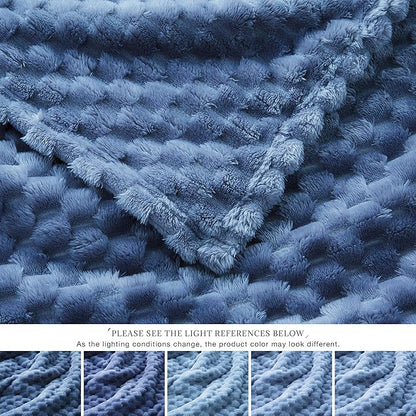EXQ Home Fleece Throw Blanket for Couch or Bed - 3D Imitation Turtle Shell Jacquard Decorative Blankets - Cozy Soft Lightweight Fuzzy Flannel Blanket Suitable for All Seasons(50"×60",Dark Blue)