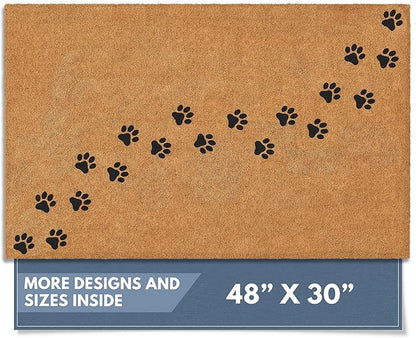 Barnyard Designs Natural Coco Coir Heavy Duty Backing Doormat - Large Cute Non-Slip Front Door Welcome Mat for Outside Entrance or Porch Entry, Brown (30x48, Paws)